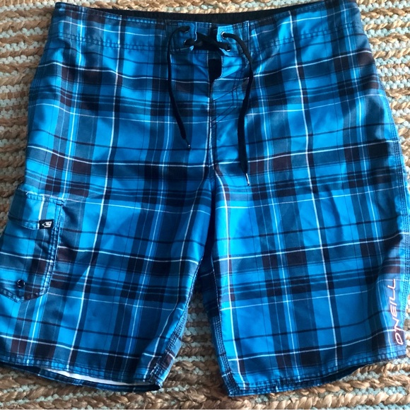 O’Neill Royal Blue & Black Plaid Board Shorts 38” - Picture 3 of 6